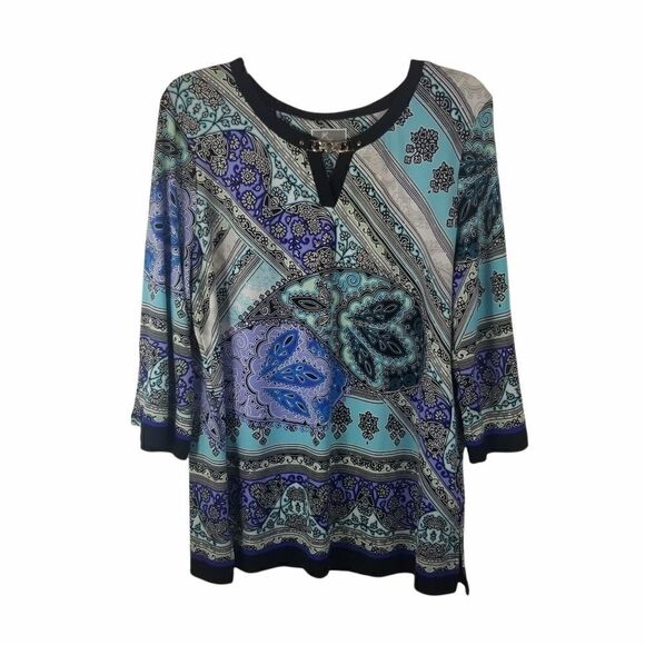 JM COLLECTION TUNIC TOP W/CHAIN DETAIL. SZ L - Picture 1 of 16